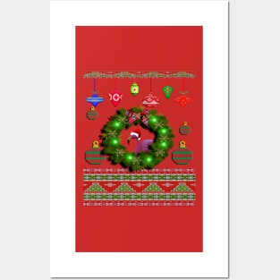 Christmas Ugly Santa Hat on Flamingo Funny Xmas Gag Gift Posters and Art